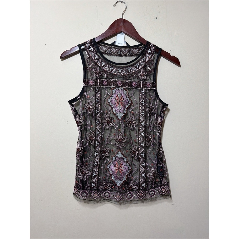 NWT WHBM Whimsigoth Fairycore embroidered Boho Floral Mesh Blouse XSmall